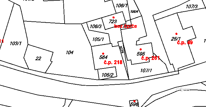 Kateřinice 218 na parcele st. 564 v KÚ Kateřinice u Vsetína, Katastrální mapa