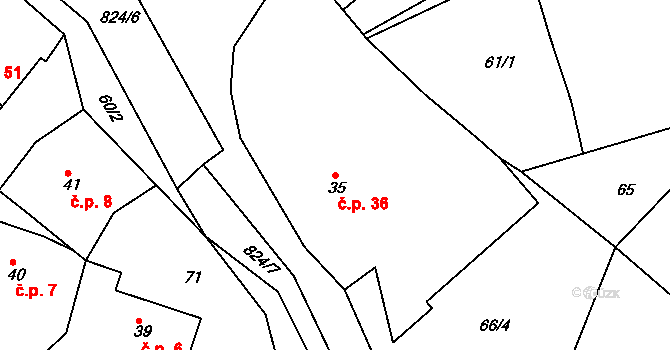 Libošovice 36 na parcele st. 35 v KÚ Libošovice, Katastrální mapa