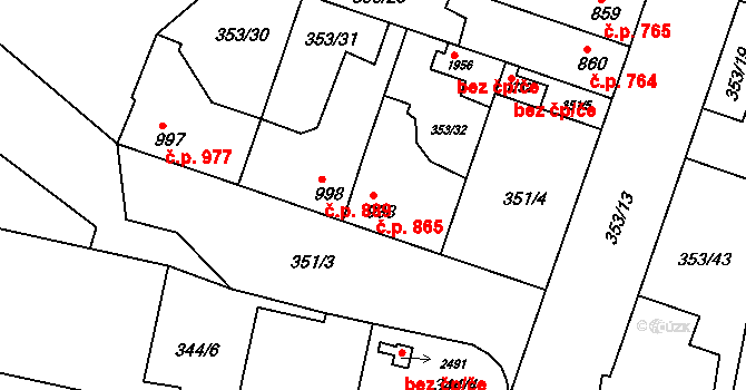 Lysá nad Labem 865 na parcele st. 938 v KÚ Lysá nad Labem, Katastrální mapa