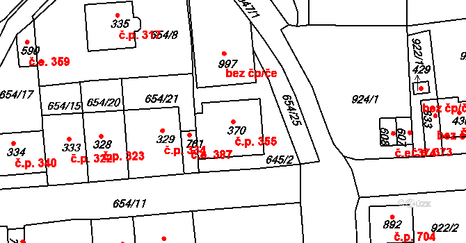 Bohosudov 355, Krupka na parcele st. 370 v KÚ Bohosudov, Katastrální mapa
