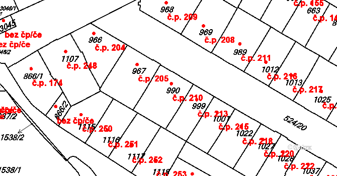 Stařečka 210, Třebíč na parcele st. 990 v KÚ Třebíč, Katastrální mapa