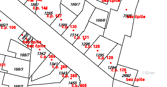 Jejkov 126, Třebíč na parcele st. 1296 v KÚ Třebíč, Katastrální mapa