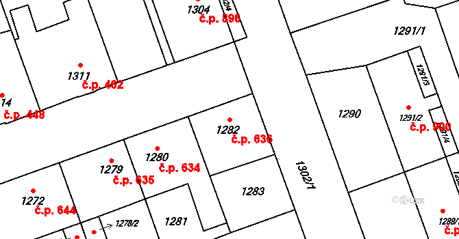 Nový Bohumín 636, Bohumín na parcele st. 1282 v KÚ Nový Bohumín, Katastrální mapa