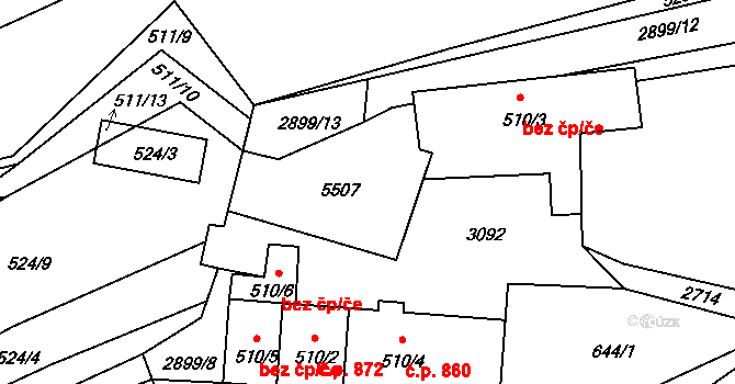 Bělá pod Bezdězem 860 na parcele st. 510/4 v KÚ Bělá pod Bezdězem, Katastrální mapa