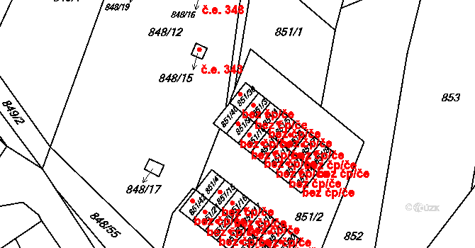 Obřany 435, Brno na parcele st. 851/9 v KÚ Obřany, Katastrální mapa