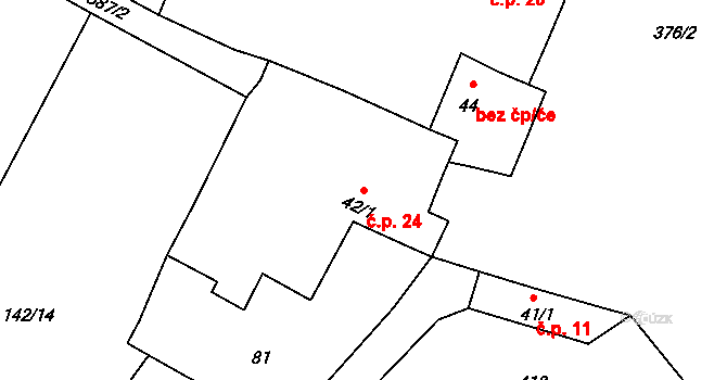 Senkov 24, Zbrašín na parcele st. 42/1 v KÚ Senkov, Katastrální mapa
