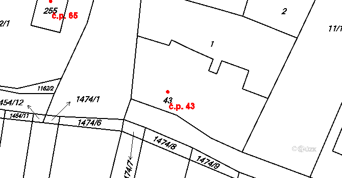 Nuzice 43, Týn nad Vltavou na parcele st. 43 v KÚ Nuzice, Katastrální mapa