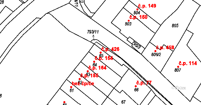 Sobědruhy 426, Teplice na parcele st. 65 v KÚ Sobědruhy, Katastrální mapa