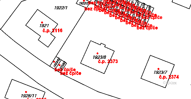 Teplice 2373 na parcele st. 1923/8 v KÚ Teplice, Katastrální mapa