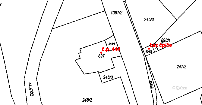 Heřmanovice 444 na parcele st. 697 v KÚ Heřmanovice, Katastrální mapa