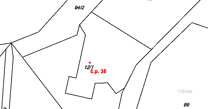 Milíkov 35 na parcele st. 12/1 v KÚ Milíkov u Jablunkova, Katastrální mapa
