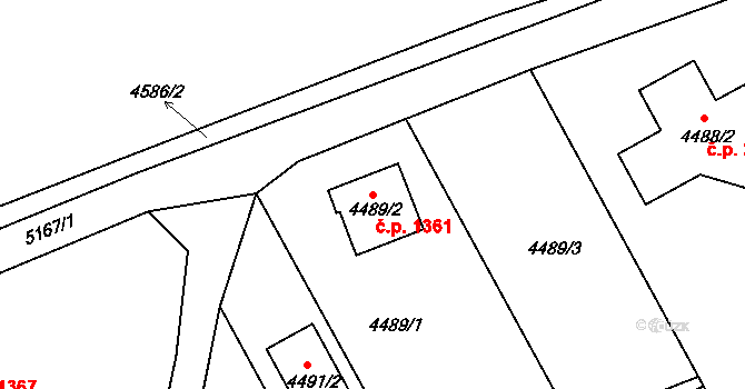 Místek 1361, Frýdek-Místek na parcele st. 4489/2 v KÚ Místek, Katastrální mapa