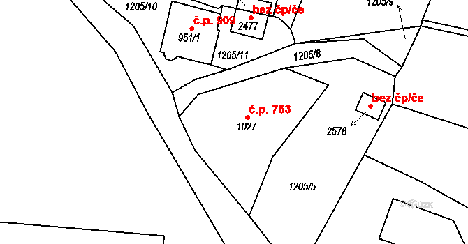 Nejdek 763 na parcele st. 1027 v KÚ Nejdek, Katastrální mapa