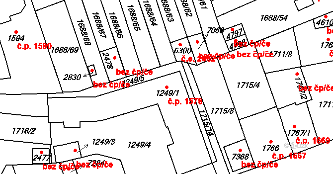 Cheb 1578 na parcele st. 1249/1 v KÚ Cheb, Katastrální mapa