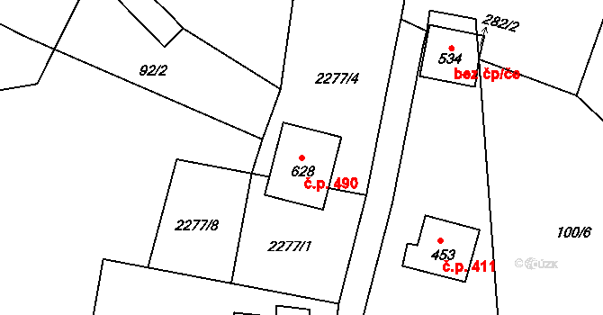 Černilov 490 na parcele st. 628 v KÚ Černilov, Katastrální mapa