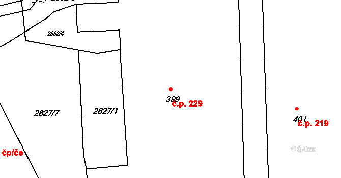 Jílové 229 na parcele st. 399 v KÚ Jílové u Děčína, Katastrální mapa