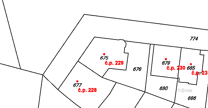 Hradčany 229, Praha na parcele st. 675 v KÚ Hradčany, Katastrální mapa