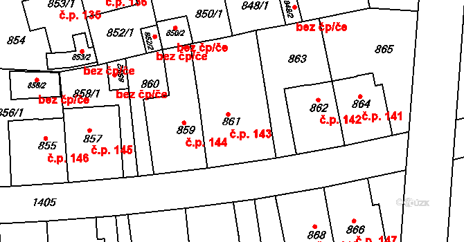 Řepy 143, Praha na parcele st. 861 v KÚ Řepy, Katastrální mapa