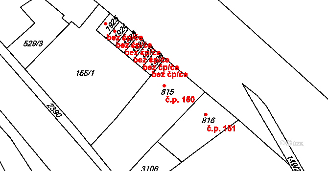 Střední Předměstí 150, Trutnov na parcele st. 815 v KÚ Trutnov, Katastrální mapa