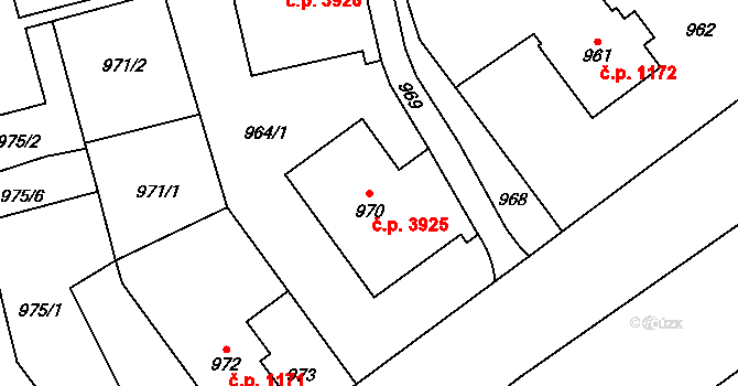 Chomutov 3925 na parcele st. 970 v KÚ Chomutov I, Katastrální mapa