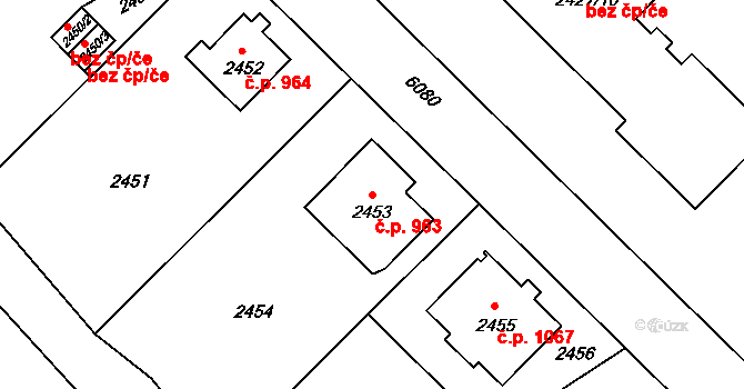 Liberec I-Staré Město 963, Liberec na parcele st. 2453 v KÚ Liberec, Katastrální mapa