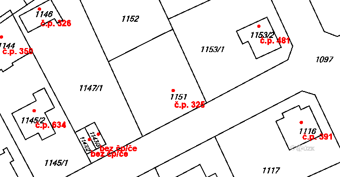 Liberec XI-Růžodol I 325, Liberec na parcele st. 1151 v KÚ Růžodol I, Katastrální mapa