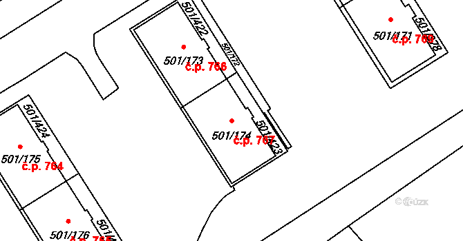 Ráj 767, Karviná na parcele st. 501/174 v KÚ Ráj, Katastrální mapa
