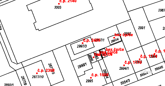 Východní Předměstí 2469, Plzeň na parcele st. 2997/3 v KÚ Plzeň, Katastrální mapa