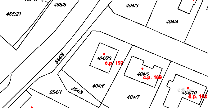 Kolová 197 na parcele st. 404/23 v KÚ Kolová, Katastrální mapa