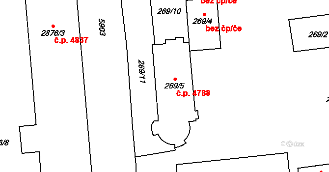 Jihlava 4788 na parcele st. 269/5 v KÚ Jihlava, Katastrální mapa