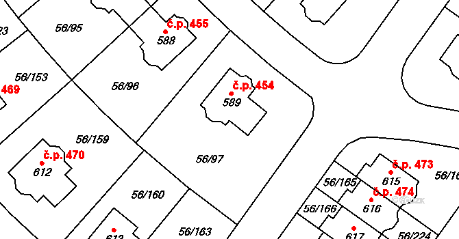 Hovorčovice 454 na parcele st. 589 v KÚ Hovorčovice, Katastrální mapa