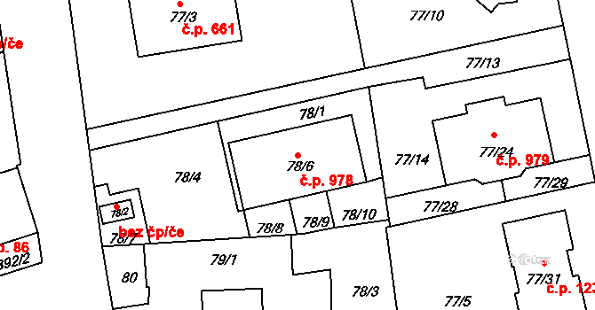 Černice 978, Plzeň na parcele st. 78/6 v KÚ Černice, Katastrální mapa