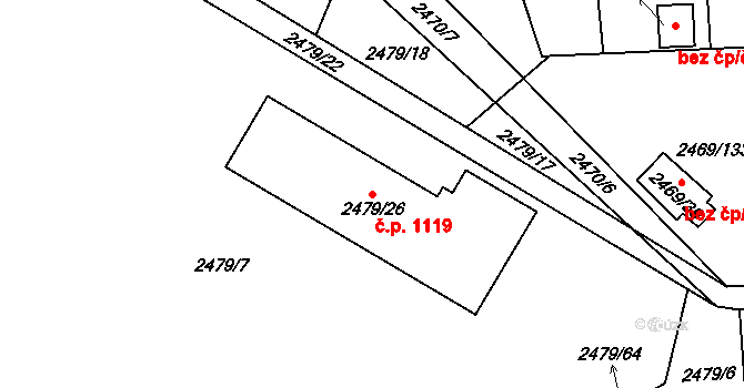 Chodov 1119 na parcele st. 2479/26 v KÚ Dolní Chodov, Katastrální mapa