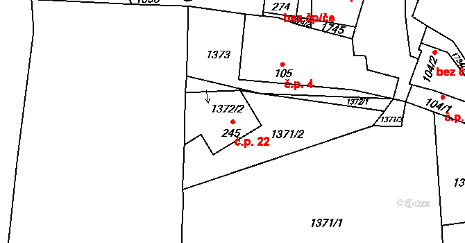 Vranov 22, Dražíč na parcele st. 245 v KÚ Dražíč, Katastrální mapa