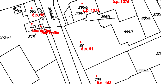 Mařatice 91, Uherské Hradiště na parcele st. 99 v KÚ Mařatice, Katastrální mapa