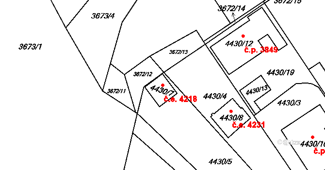 Znojmo 4218 na parcele st. 4430/7 v KÚ Znojmo-město, Katastrální mapa