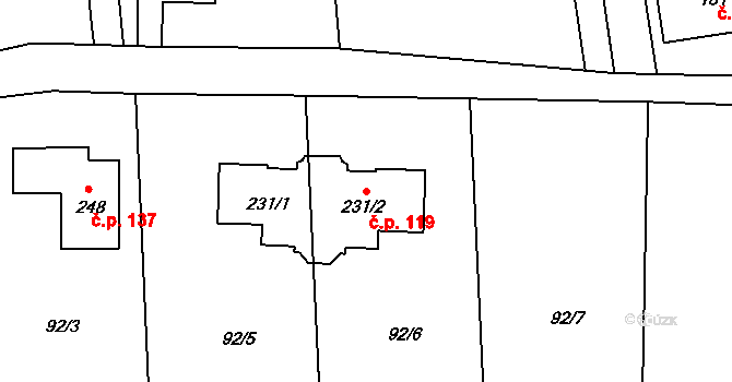 Buková u Příbramě 119 na parcele st. 231/2 v KÚ Buková u Příbramě, Katastrální mapa