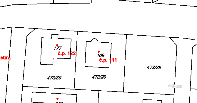 Chvalovice 111, Kovanice na parcele st. 169 v KÚ Chvalovice u Nymburka, Katastrální mapa