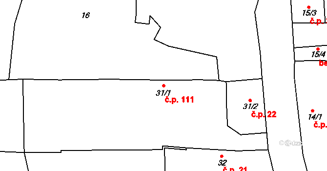 Velký Bor 111 na parcele st. 31/1 v KÚ Velký Bor u Horažďovic, Katastrální mapa