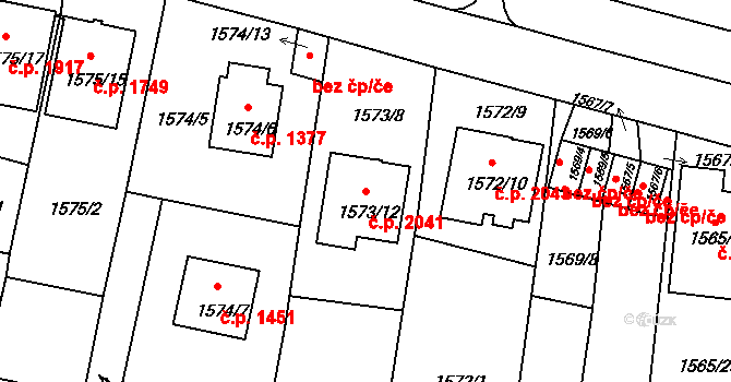 Benešov 2041 na parcele st. 1573/12 v KÚ Benešov u Prahy, Katastrální mapa