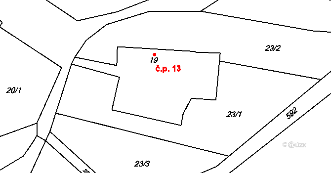 Broumovice 13, Neustupov na parcele st. 19 v KÚ Broumovice, Katastrální mapa