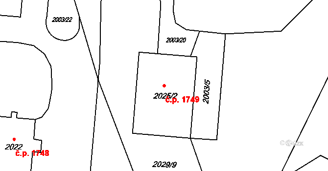 Poruba 1749, Ostrava na parcele st. 2025/2 v KÚ Poruba-sever, Katastrální mapa
