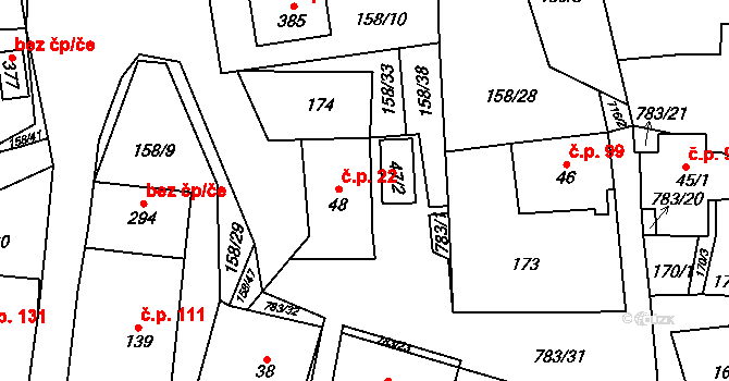 Fryšava pod Žákovou horou 22 na parcele st. 48 v KÚ Fryšava pod Žákovou horou, Katastrální mapa
