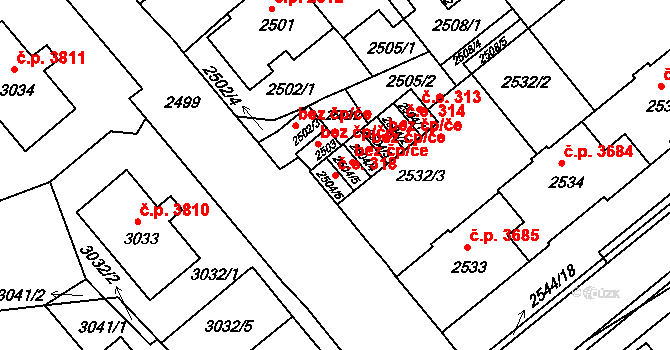 Chomutov 39078574 na parcele st. 2504/6 v KÚ Chomutov II, Katastrální mapa