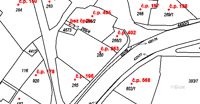 Valašské Klobouky 563 na parcele st. 280 v KÚ Valašské Klobouky, Katastrální mapa
