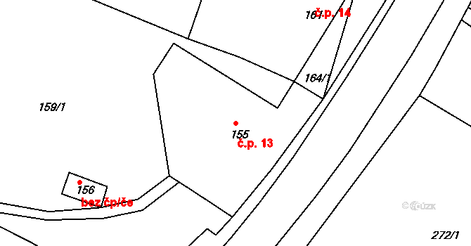 Šarovy 13 na parcele st. 155 v KÚ Šarovy, Katastrální mapa