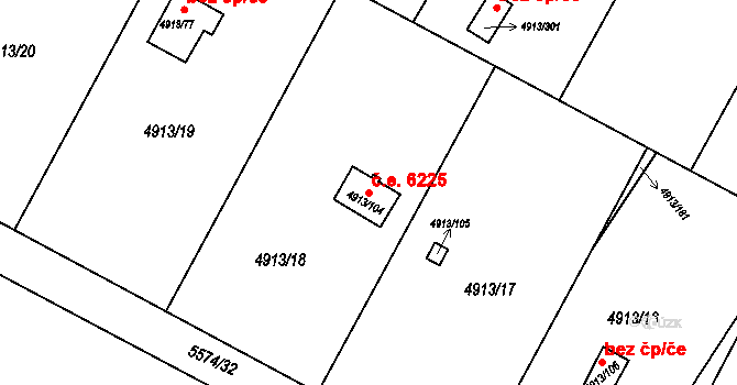 Znojmo 6225 na parcele st. 4913/104 v KÚ Znojmo-město, Katastrální mapa