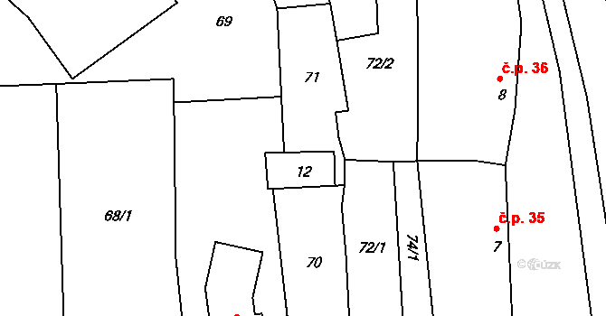 Zlín 41195574 na parcele st. 12 v KÚ Louky nad Dřevnicí, Katastrální mapa