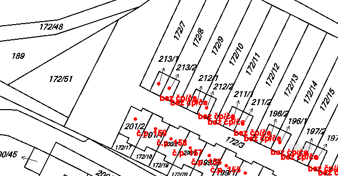 Katusice 42173574 na parcele st. 213/2 v KÚ Katusice, Katastrální mapa