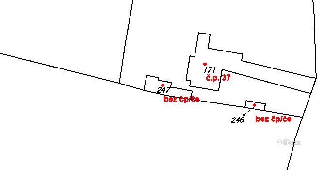 Rozvadov 43388574 na parcele st. 247 v KÚ Svatá Kateřina u Rozvadova, Katastrální mapa